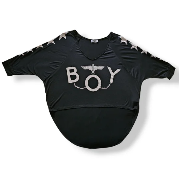 BOY London Black & White Logo Graphic Dolman Sleeve Blouse Size Medium - Picture 5 of 9